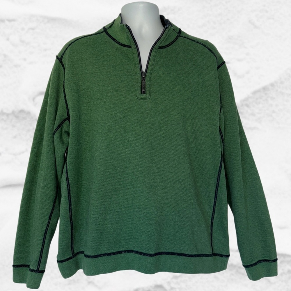 Tommy Bahama XL Green 1/4 Zip Pullover Sweatshirt Contrast Stitching